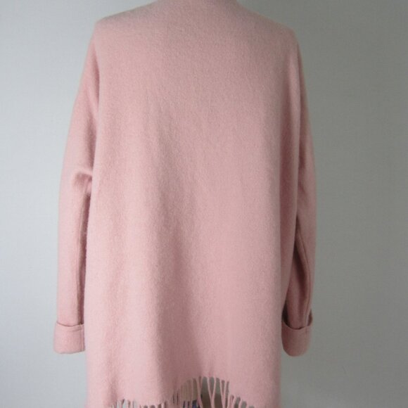 Vtg Laurence Tavernier Womens 100% Wool Eponyme Poncho Pastel Pink Fringe FLAW - Picture 5 of 10